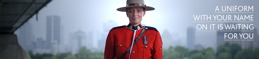 Police officer in a red uniform with the words "A uniform with your name on it is waiting for you" written beside the police officer.